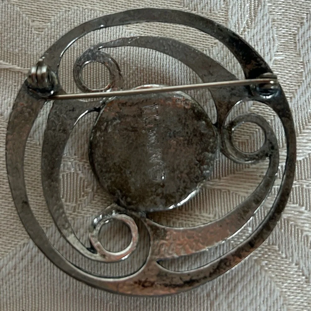 Vintage Scottish Brooch, thistle Celtic, silver pewter carved framed